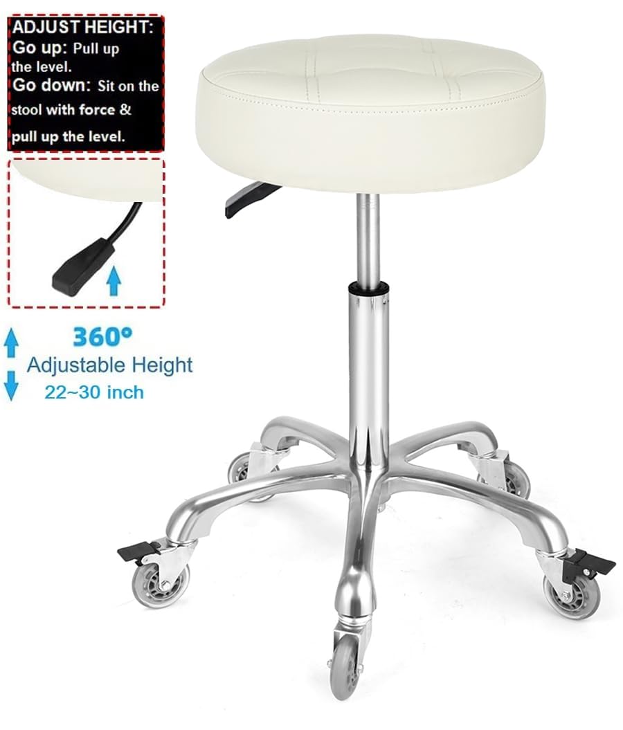 McDooFly Adjustable Heavy Duty Stool - Rolling Stools with Locking Caster Wheels - Swivel Stools Backless Chair for Home Kitchen Office Shop Tattoo