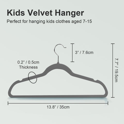 Wellong Kids Velvet Hangers Non-Slip Space Saving Swivel Hook 32 Pack Gray