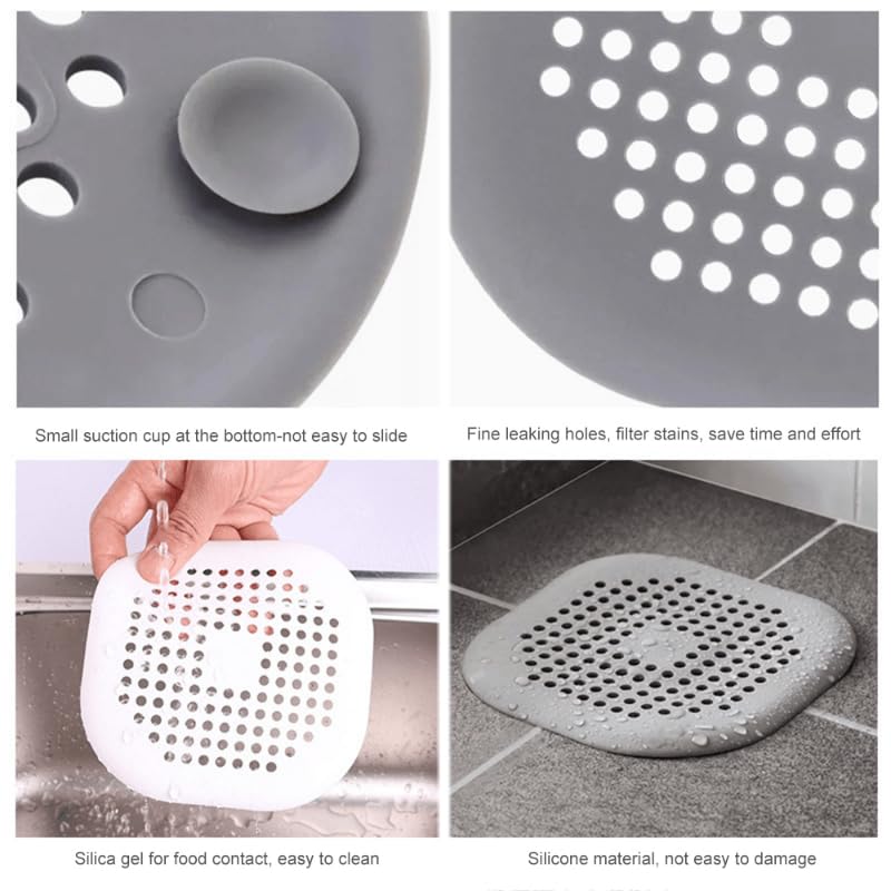 2-Pack Silicone Drain Hair Catcher with Suction Cup - Sink & Shower Strainer Plug Trap for Bathroom, Bathtub, Kitchen