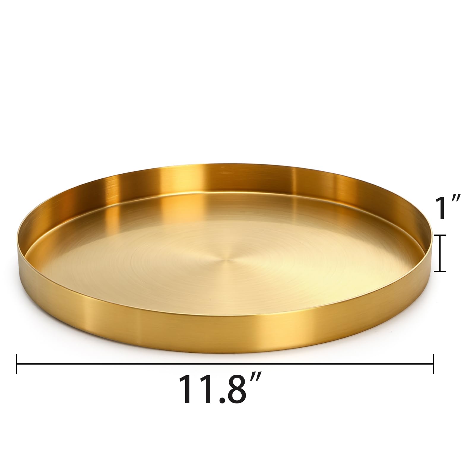 Jucoan 30 CM Round Gold Serving Tray, Modern Brass Decorative Dresser Tray for Jewelry, Perfume, Makeup