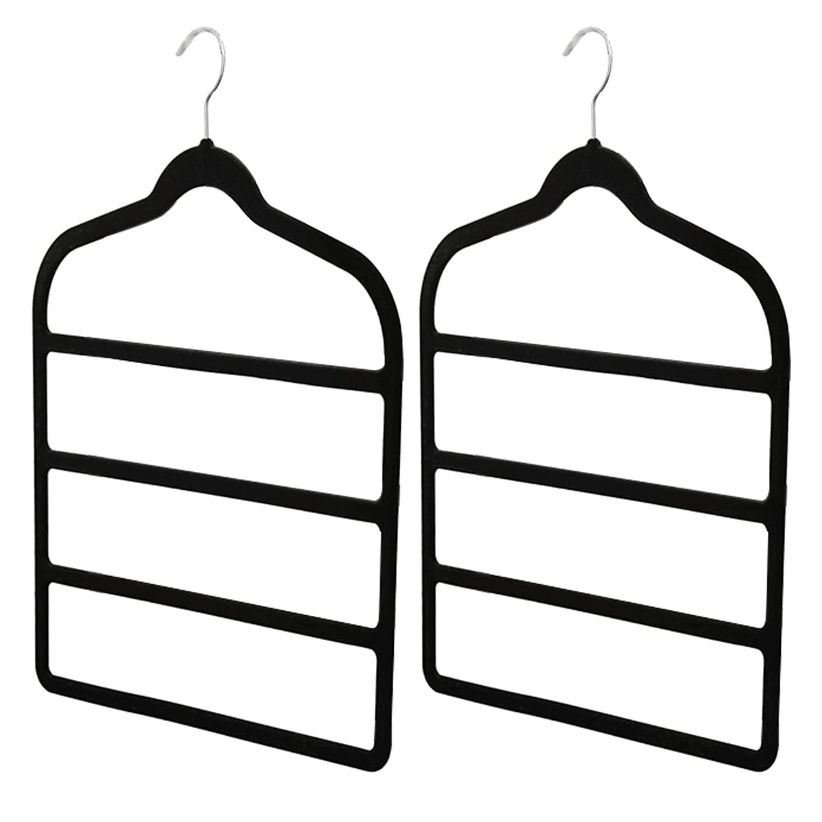 2PCS Velvet Trouser Hangers, Trouser Hanger Space Saving, Black Velvet Hanger, Multiple Layer Wardrobe Organiser for Pants, Jeans, Scarves