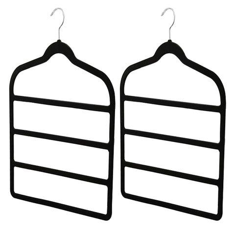 2PCS Velvet Trouser Hangers, Trouser Hanger Space Saving, Black Velvet Hanger, Multiple Layer Wardrobe Organiser for Pants, Jeans, Scarves