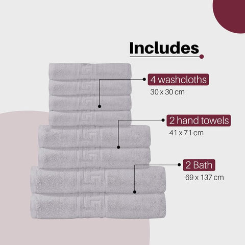 Indus Textiles 100% Egyptian Cotton Towel Sets 8 Piece - 2 Bath Towels 2 Hand Towels 4 Flannel Washcloths Bathroom Towels 600 GSM Highly Absorbent