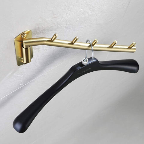 JQK Folding Clothes Hanger Rack, Stainless Steel Swing Arm Hook Holder, Clothing Hanging System Drying Closet Storage Organizer Brushed Gold Wall