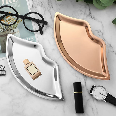 BuerHomie Black Serving Tray, Lip Shape, Stainless Steel, for Trinket Key (silvery)