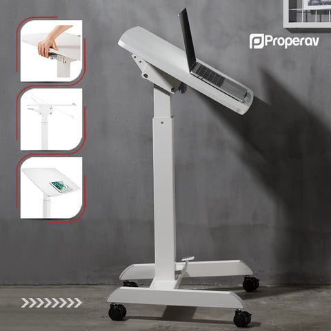 Properav Mobile Sit-Stand Tilting Desk Workstation 600x520mm Gas Spring Height Adjust 758-1128mm with Pedal for Windows & Mac Laptops inc Dell, BenQ