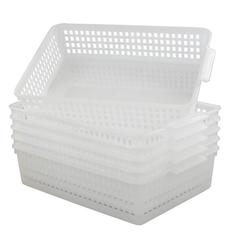 Qskely 6-Pack A4 Plastic Storage Trays, Office Paper Storage Basket, Clear
