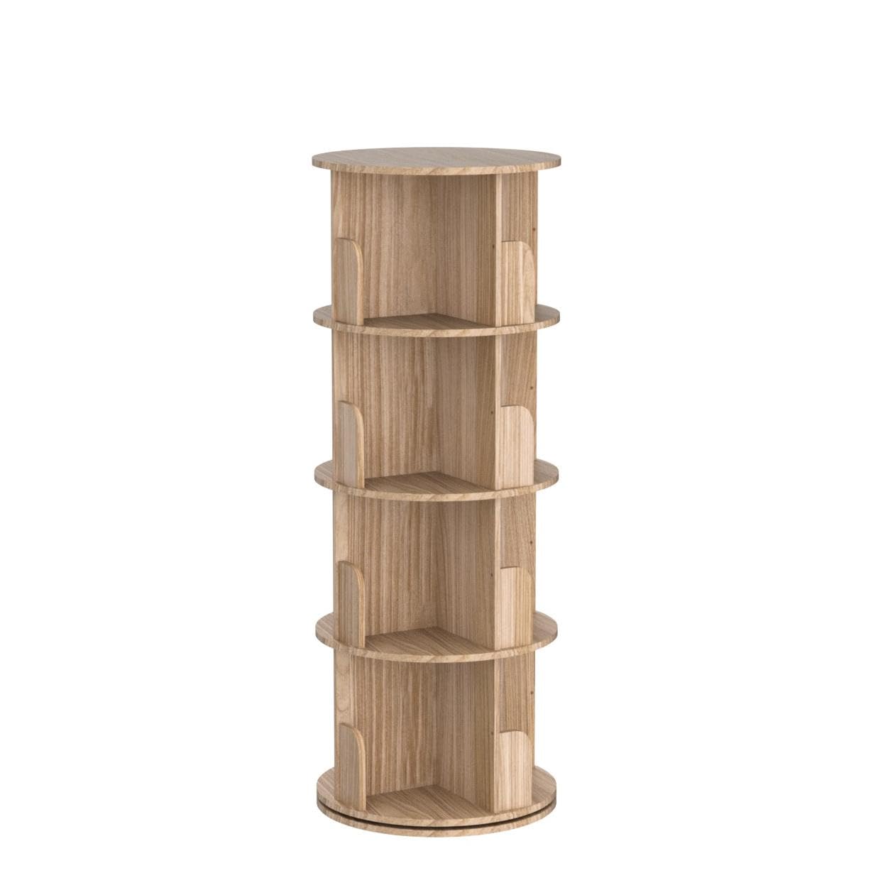 Heehee Rotating Bookshelf 360 Display 4 Tier Floor Standing Bookcase Storage Rack for Kids&Adults Solid Wood Bookshelf Organizer