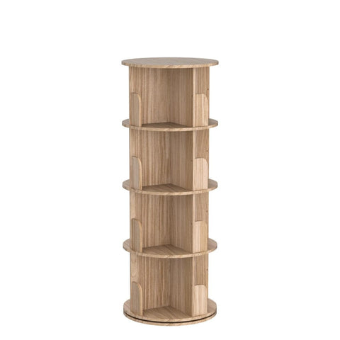 Heehee Rotating Bookshelf 360 Display 4 Tier Floor Standing Bookcase Storage Rack for Kids&Adults Solid Wood Bookshelf Organizer
