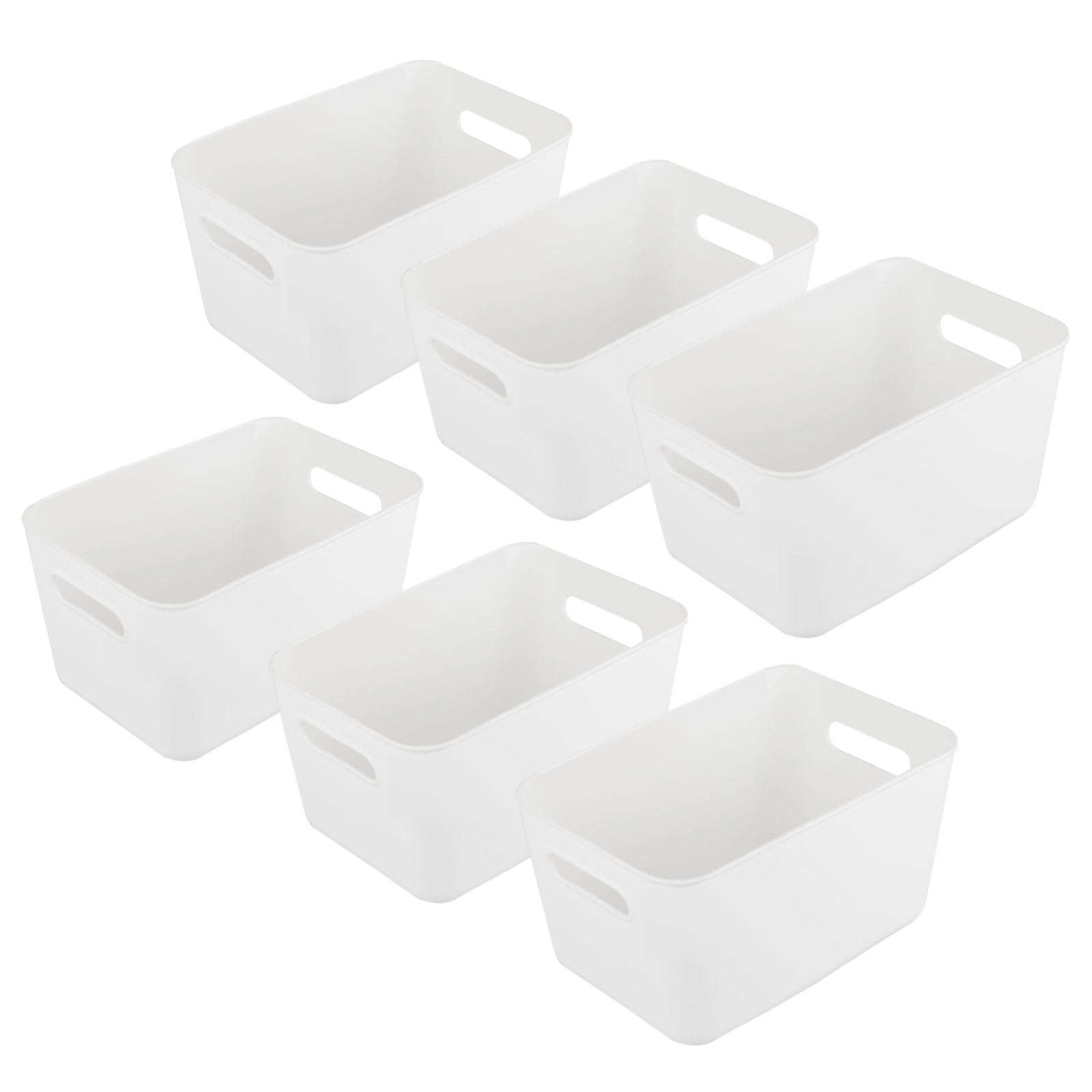 ASelected 6 Plastic Storage Boxes, White Storage Baskets, 25X17X15Cm Storage Boxes For Kitchen, Cabinets, Office, Bathroom, Toys