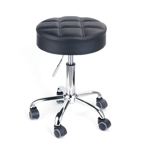 Round Swivel Beauty Stool Adjustable PU Leather Seat (Black / Φ14")