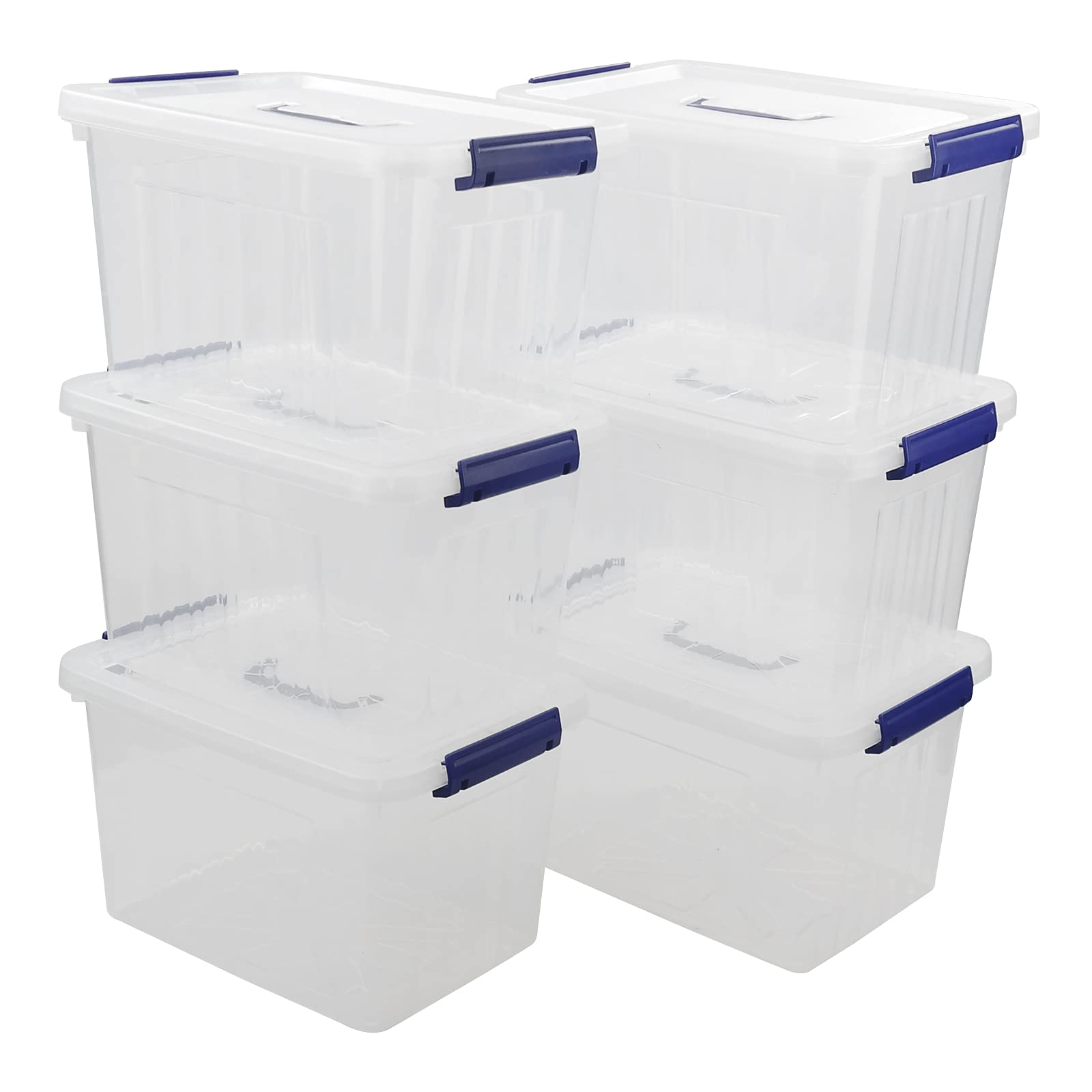 Sandmovie 12 L Plastic Storage Boxes with Lids and Handles, Clear Storage Containers, 6 Packs