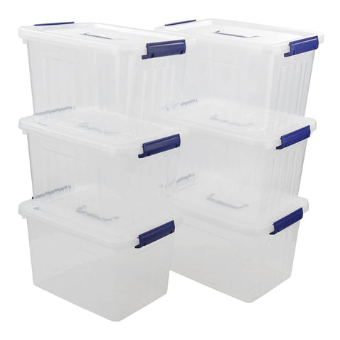 Sandmovie 12 L Plastic Storage Boxes with Lids and Handles, Clear Storage Containers, 6 Packs