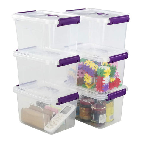 Farmoon 5L Clear Plastic Storage Box with Lid and Purple Handle Pack of 6