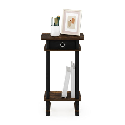 Furinno TURN-N-TUBE Side Table, 3-Tier End Table with Storage Bin, Open Shelf Night Stand, Bedside Table, Toolless Assembly, for Living Room, Bedroom