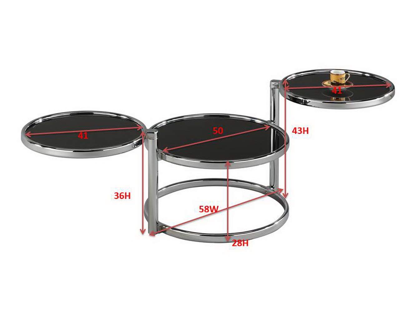 ASPECT Eterntity Glass Coffee Table with Swivel Motion, Chrome/Black, 58x50x43cm, CT11BK/CH