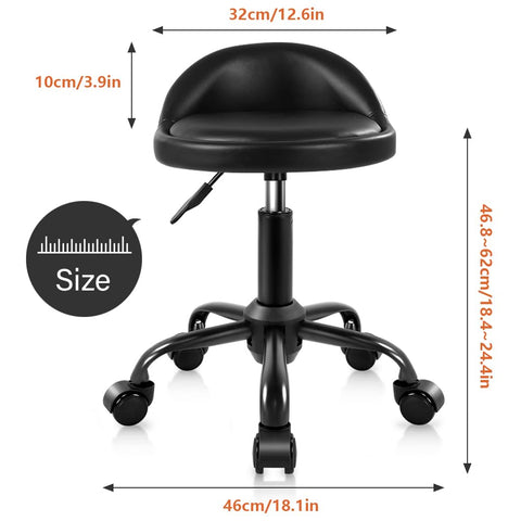 KKTONER Rolling Stool with BackRest Height Adjustable Round Chair with Wheels Swivel Drafting Work PU Leather stools Small (Black)