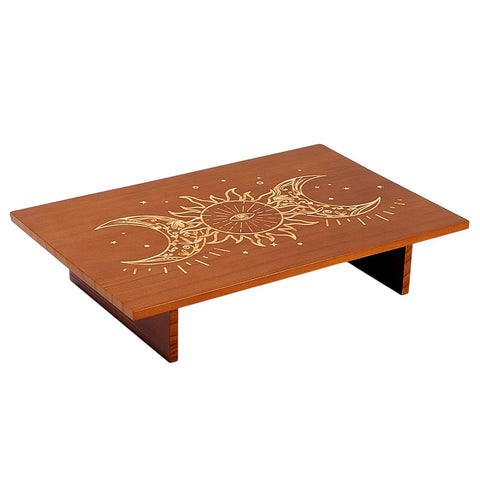 PH PandaHall Altar Table, 12 x 7.8 inch Wooden Meditation Table Altar Wood Wiccan Tables Buddhist Shrine Triple Goddess on Tables for Room Engraved