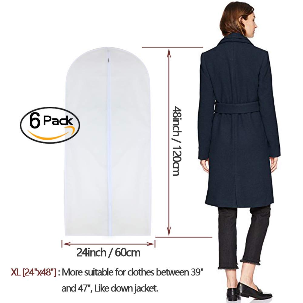 HomeClean Garment Bag Clear 60 x 120cm(24'' x 48'') Long Suit Bag Dust Moth Proof Garment Bags White Breathable Full Zipper Dust Cover for Dance
