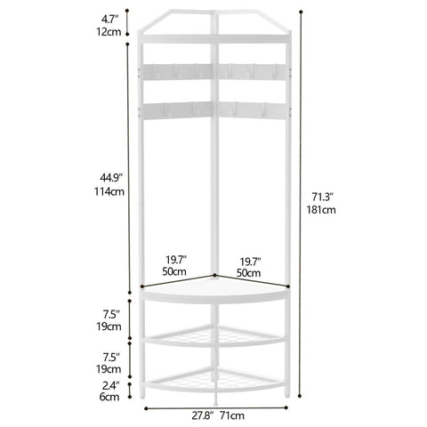 VEDECASA Metal Coat Rack - Corner - Hallway Tree - Freestanding Garment Rack with 12 Movable Hooks and Storage Shelf for Hallway, Living Room