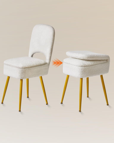 IBUYKE Storage Vanity Stool Chair with Folding Backrest, White WBD027W