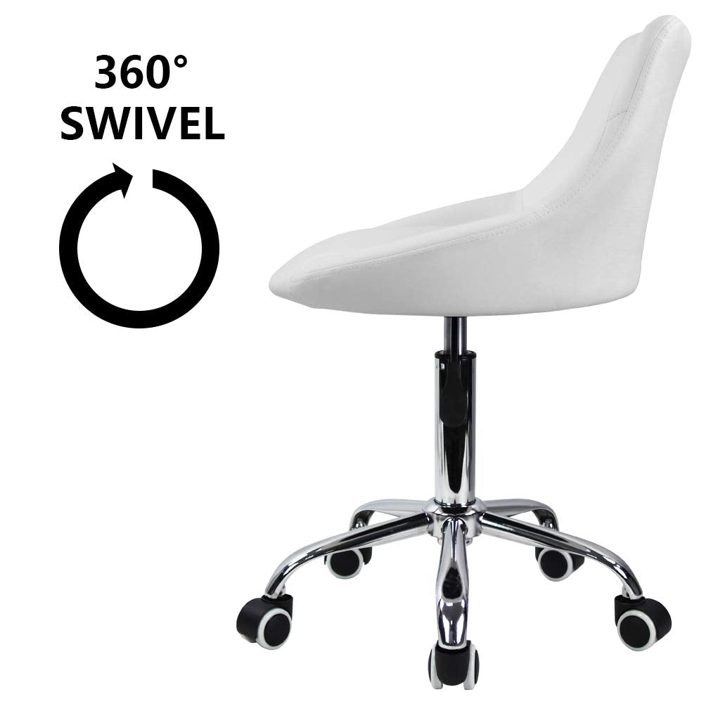 KKTONER Office Computer Desk Chair Mid Back PU Leather Height Adjustable Swivel Modern Task Chair Home Vanity Chair Drafting Work SPA Salon Stools