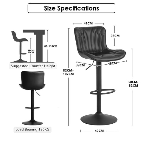 Kidol & Shellder Bar Stools Set of 2 Swivel Breakfast Barstools, Black