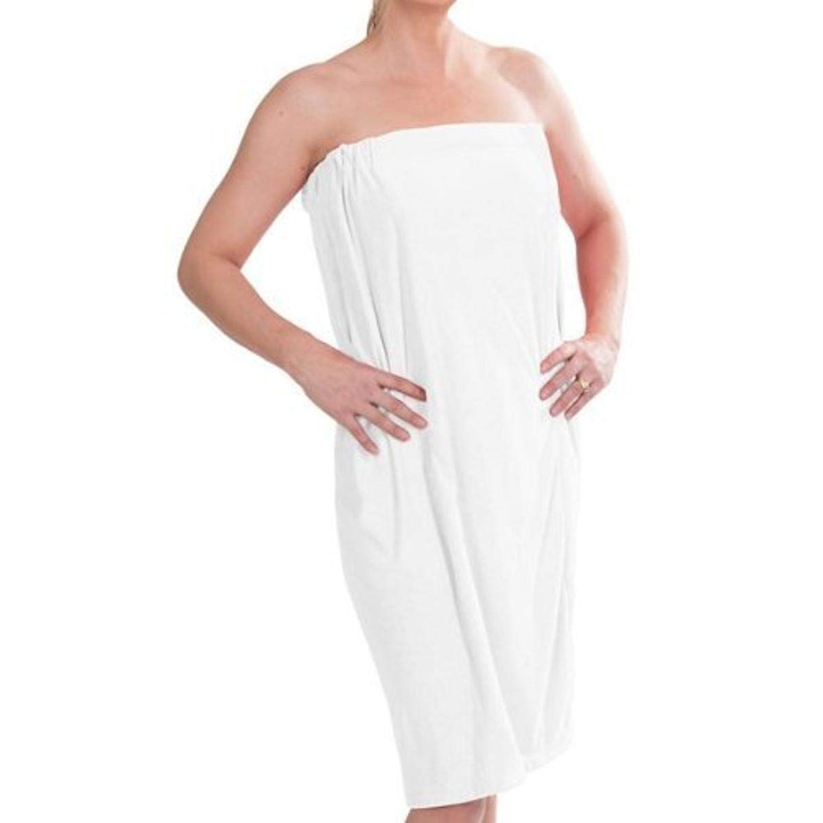 DII Spa Towel for Women, Adjustable Shower Wrap with Self-Fastening Closure, Small/Medium, 55.5x32.5, White