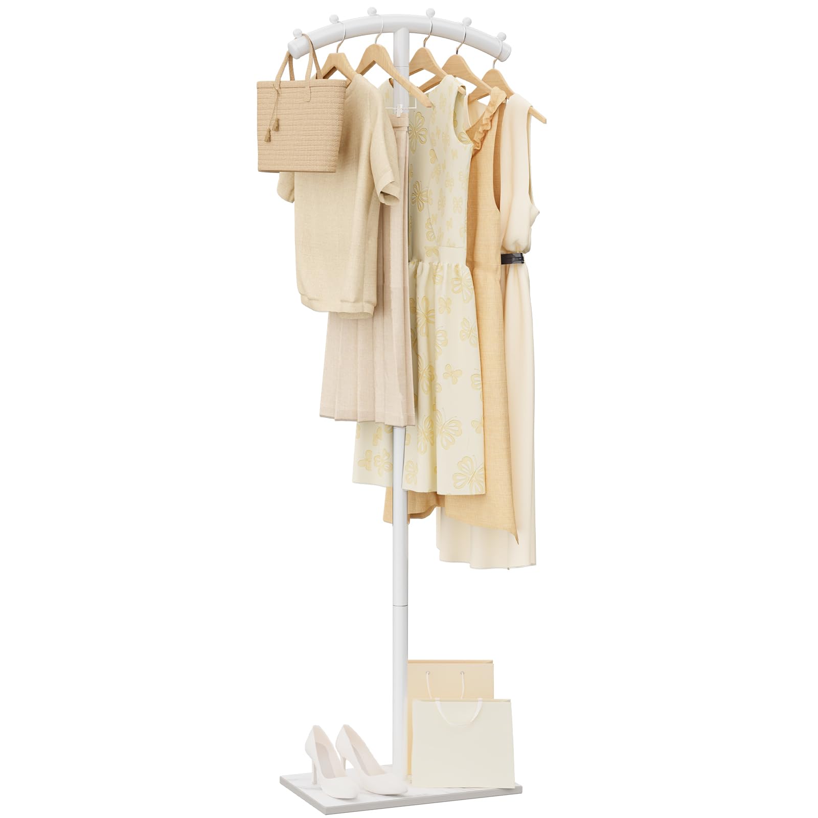 ENUMAIL Freestanding Metal Clothes Rack with Natural Rock Base,175cm,White