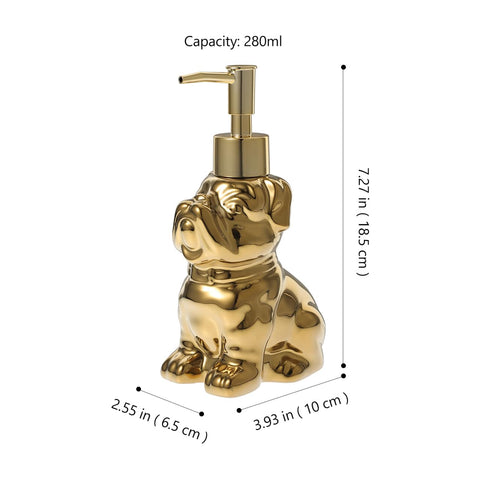 Cabilock 280ml Ceramic Dog Shaped Lotion Dispenser Bottle Gold Plated Stylish Shampoo and Shower Gel Holder for Bathroom Accessories