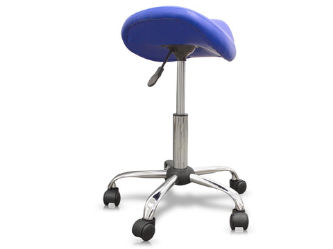 QUIRUMED Ergonomic Pony Stool with Steel Base, Black, Upholstered in Leatherette, Adjustable Height, Padded Seat, Swivel Wheels, Up to 150 kg