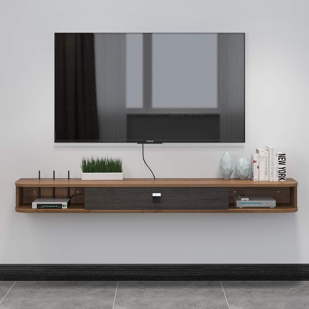 Pmnianhua Floating TV Stand, Wall Mounted TV Cabinet, Floating Shelves with Door, Modern Entertainment Media Console Center Large Storage TV Bench