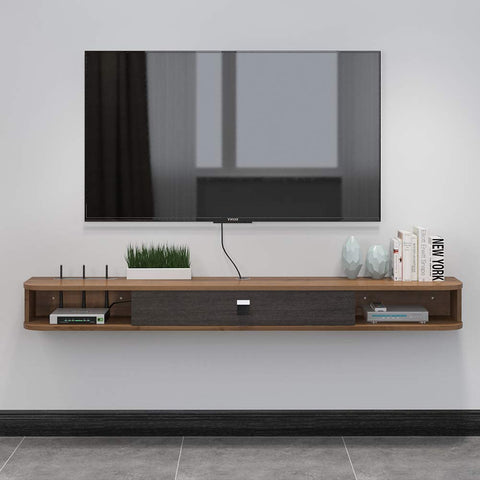 Pmnianhua Floating TV Stand, Wall Mounted TV Cabinet, Floating Shelves with Door, Modern Entertainment Media Console Center Large Storage TV Bench