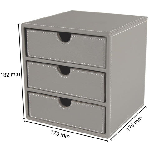 Osco Faux Leather 3-Drawer Desktop Storage Cube, Compact Desk Organiser, Stationery & Makeup Drawer Chest for Home Office, Jewellery, Small Items
