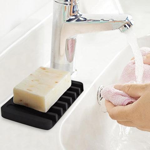 iSeventy9 Soap Dish Silicone Self Drain Non-Slip Flexible Soap Storage Soap Drainer for Bathroom Kitchen Toilet - Black