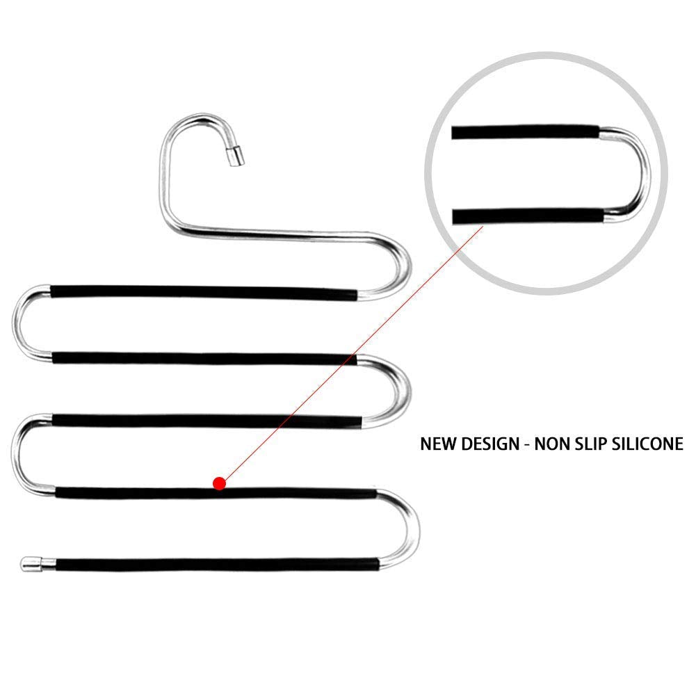 Trouser Hanger,6 Pack Trouser Hangers Space Saving S-Type Clothes Pants Hangers Non-Slip Closet Organizer for Scarfs Jeans Clothes Trousers Towels