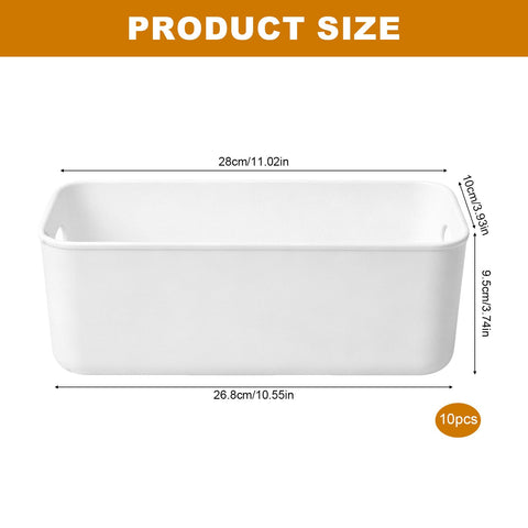 10 PCS White Narrow Plastic Storage, Rectangular Narrow Cupboard Organiser Boxes with Handles, Storage Containers for Kitchen, Home, Office, Bathroom
