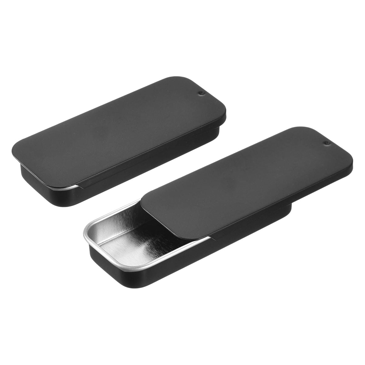 Sourcing Map 4 Pcs Black Rectangular Slide Top Frosted Metal Tin Box Containers, 3.1x1.3x0.4 Inch, Storage Box for Small Items