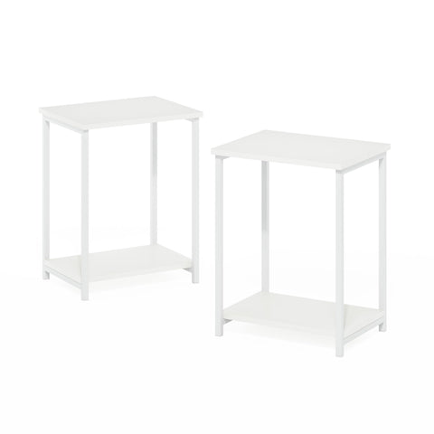 Furinno SIMPLISTIC Side Table Set of 2, 2-Tier Metal Frame End Table with Open Shelf, Night Stand, Bedside Table, for Living Room, Bedroom, White