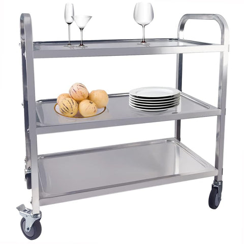 TAIMIKO 3-Tier Stainless Steel Kitchen Trolley Cart Large Serving Trolley