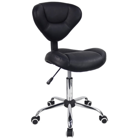 WKWKER Ergonomic Rolling Stool With Thick Cushion PU Leather Height Adjustable Swivel Stool For Work SPA Salon Tattoo With Back (Black)