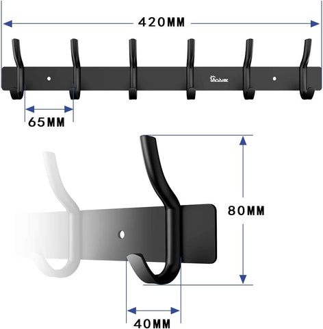 Anjuer Coat Rack with 6 Hooks Aluminum Alloy Black 20kg Load Capacity for Clothes Hat