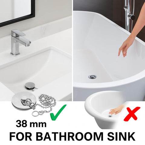 Bathroom Sink Wash Basin ONLY, Replacement Plug Drain Hole Stopper 38mm & 12" Chain (38mm) DOES NOT FIT BATH TUB