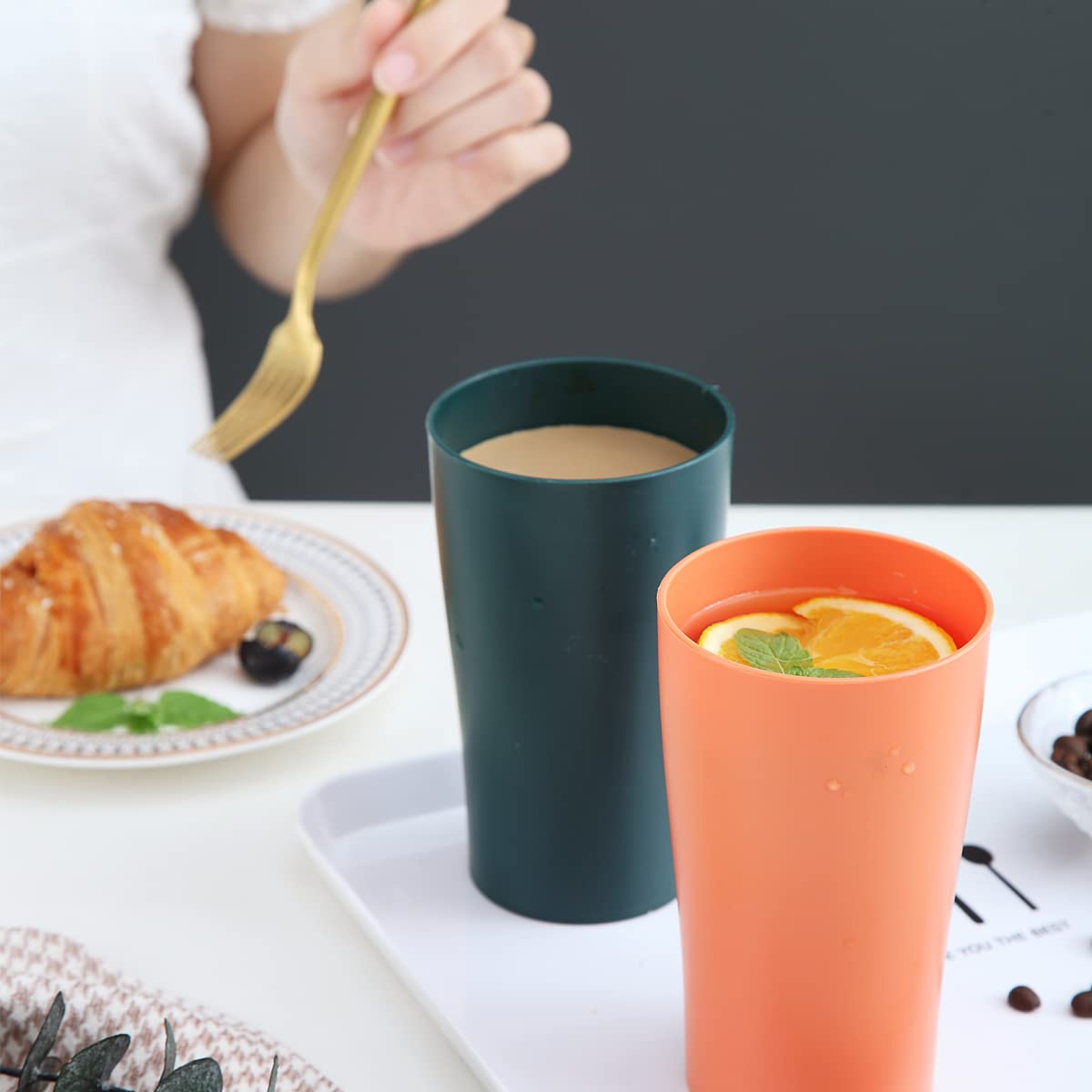 Kyraton Plastic Cups Reusable 8 Pieces, Unbreakable Water Drinking Cup, Tumblers for Indoor Outdoor Travel Poolside Bathroom Adult Light Weight Easy