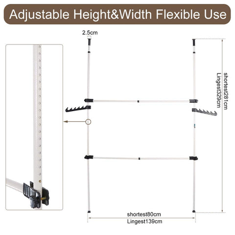 Telescopic Clothes Hanging Rail Heavy Duty, Telescopic Wardrobe Organiser Hanging Rail Clothes, Clothes Pole for Wardrobe