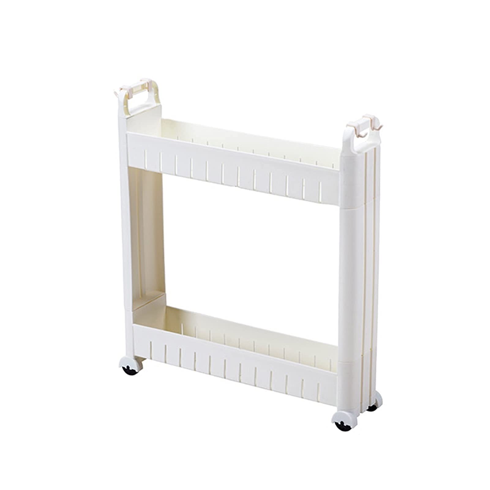 10cm Wide Kitchen Cart, White Shelving Unit, Storage Trolley with Wheels for Kitchen Bathroom Office Laundry, with Handles, with Extra Hooks
