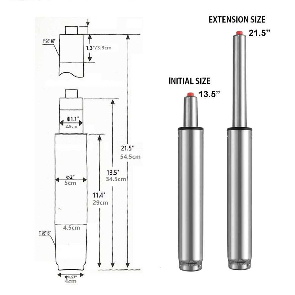 Gas Lift Cylinder for Office Chairs: Heavy Duty Gas Rod - Length 34-54cm