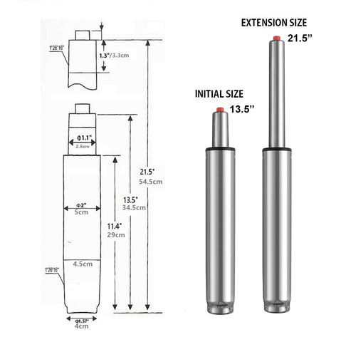 Gas Lift Cylinder for Office Chairs: Heavy Duty Gas Rod - Length 34-54cm