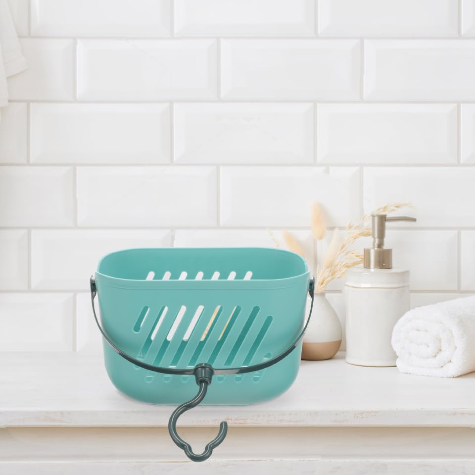 Baluue Hanging Shower Basket with Hook - Plastic Bathroom Storage Organiser for College Dorm Room Essentials