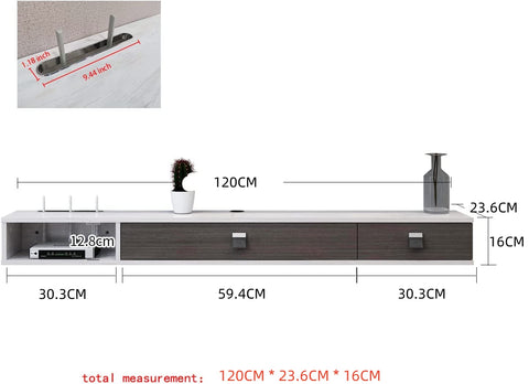 Pmnianhua Floating TV Unit, 47'' Wall Mounted TV Cabinet, Floating Shelves with 2 Doors
